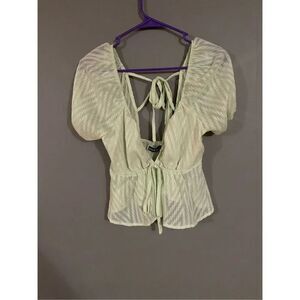 SHEIN Puff Sleeve Tie Backless Swiss Dot Milkmaid Top Size Medium